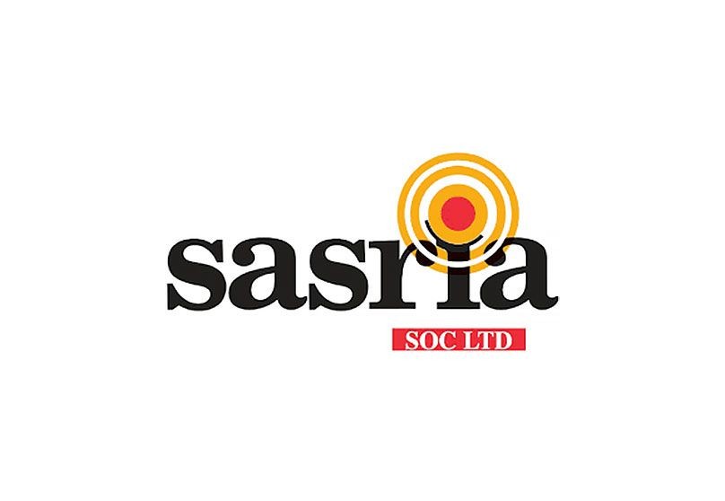 Logo of sasria SOC LTD featuring a stylized multi-ringed target above the text.