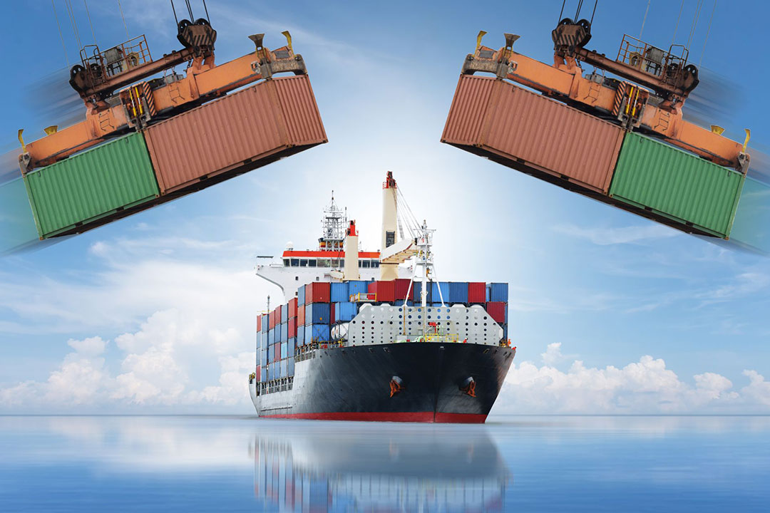 Cargo container ship carrying container import and export goods concept freight shipping by ship low cost.