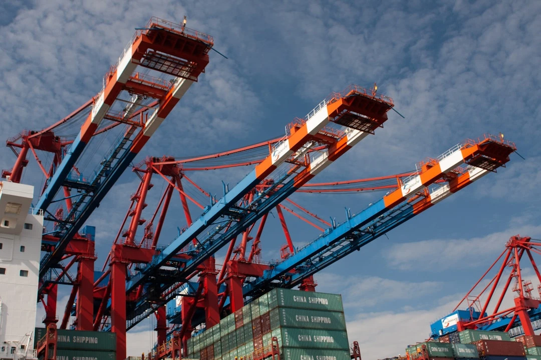 Container cranes at a logistics port